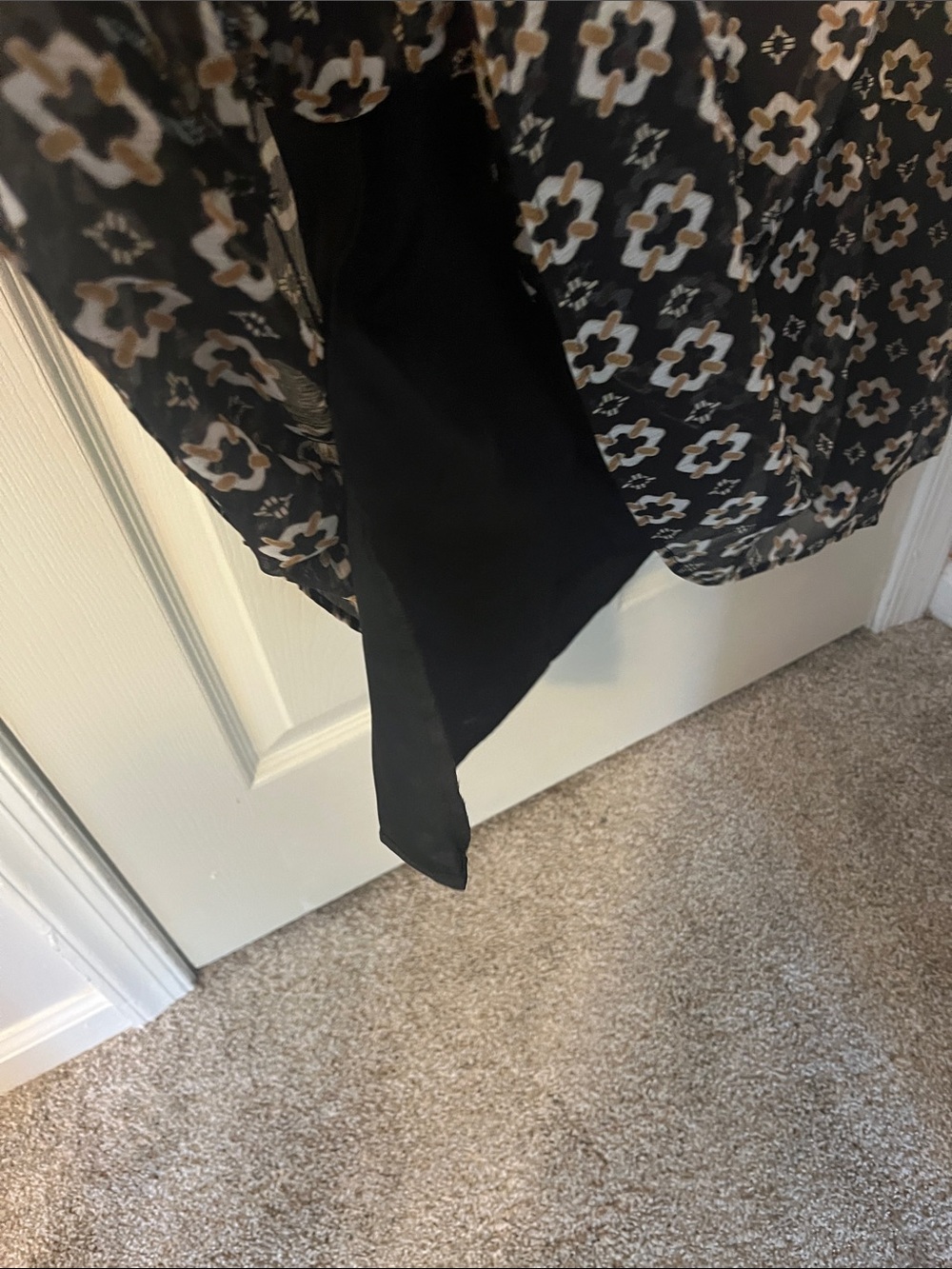 LOFT Black and Cream Floral Ruffle Midi Dress - Picture 7 of 8